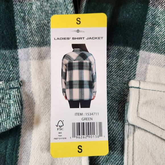 HFX Womens Flannel Shirt Jacket Size Small Green White Plaid Snap Up Pockets - Picture 10 of 16